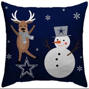 Dallas Cowboys Festive Snowman and Reindeer Holiday Pillow